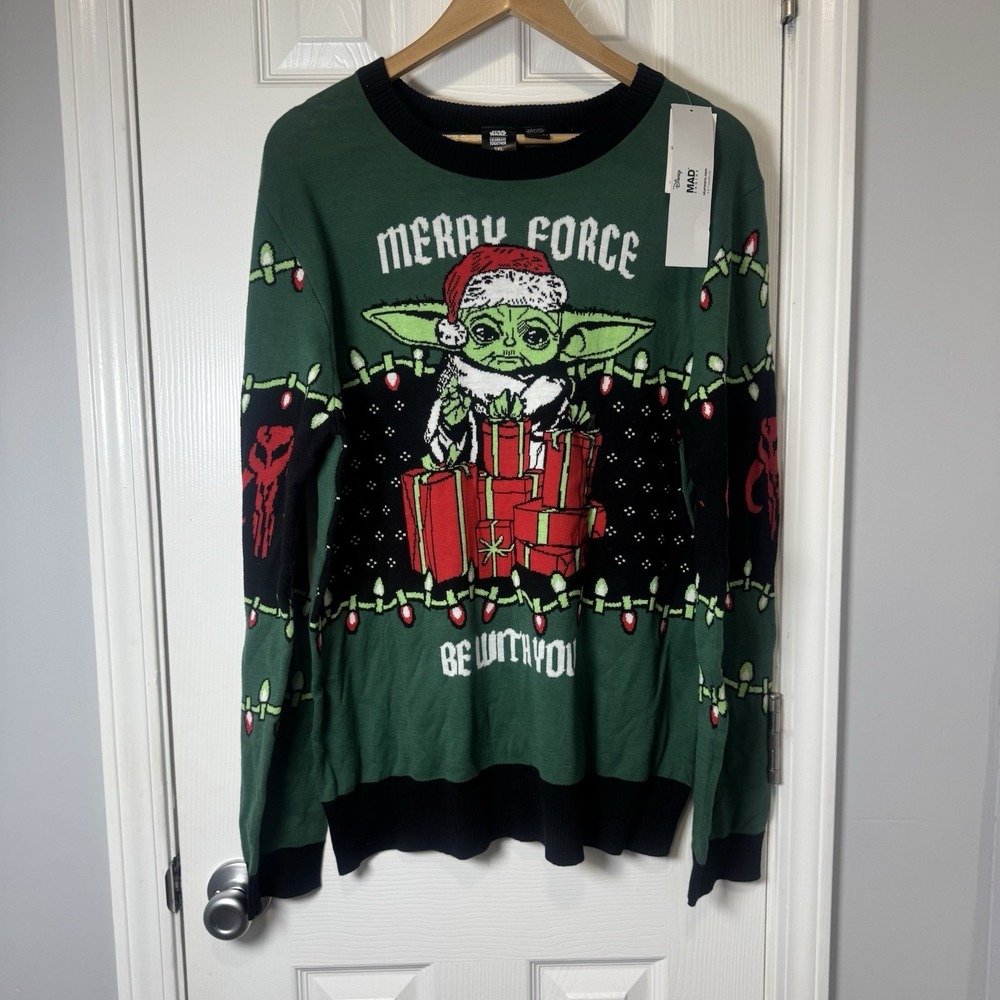 Disney Star Wars Baby Yoda Ugly Christmas Sweater Merry Force Be You Mens 2XL